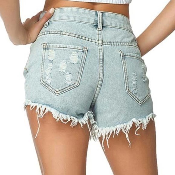 BELLE DE JOUR Light Blue Ripped Cutoff Short Large - Picture 5 of 16